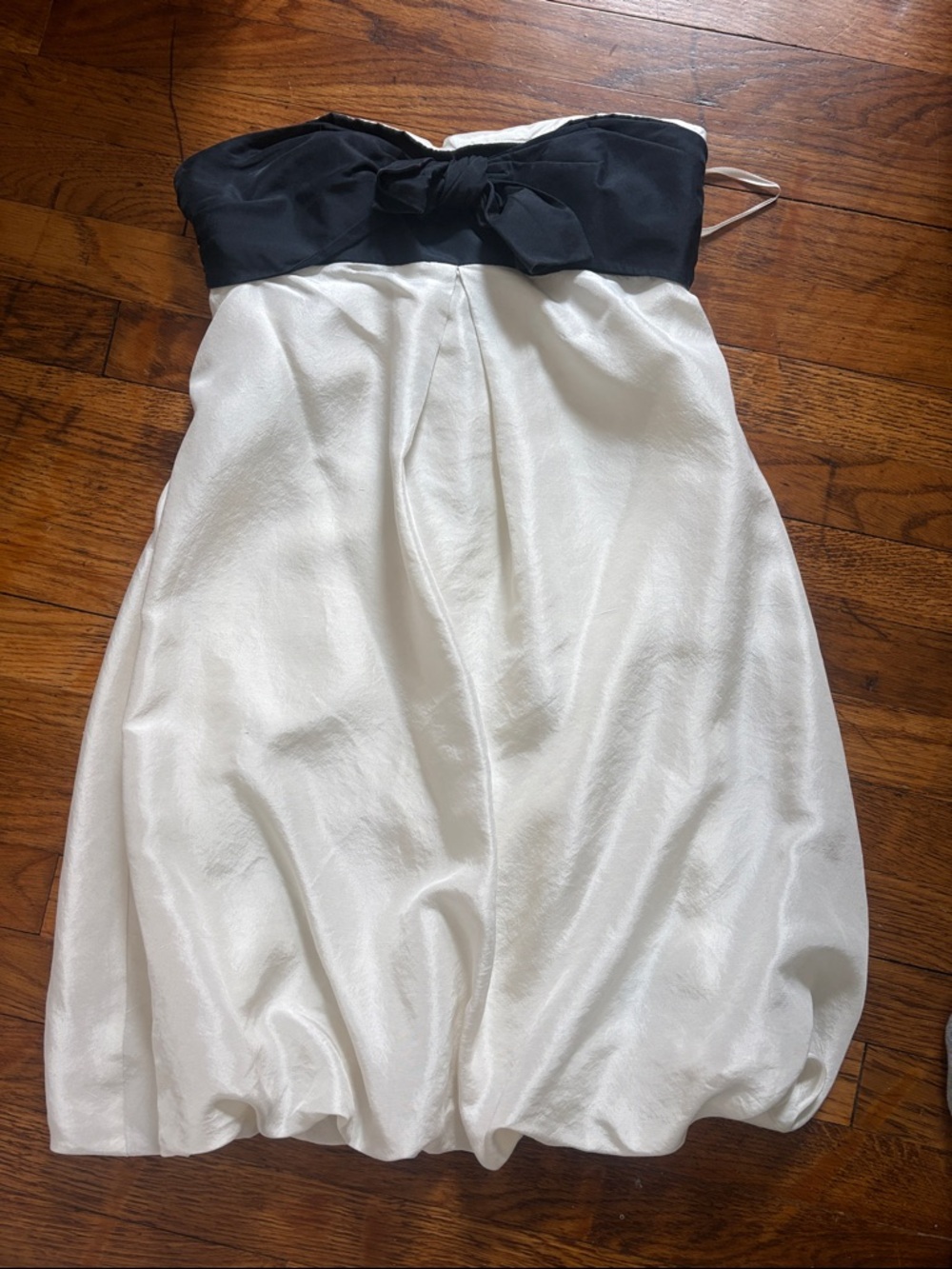 bebe Black and White Strapless Cocktail Dress with Bow Detail